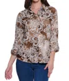 Multiples Button Front Shirt In Truffle/ivory In Multi