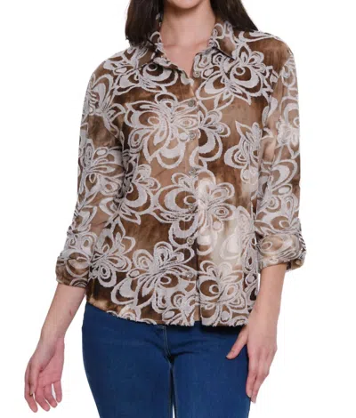 Multiples Button Front Shirt In Truffle/ivory In Multi
