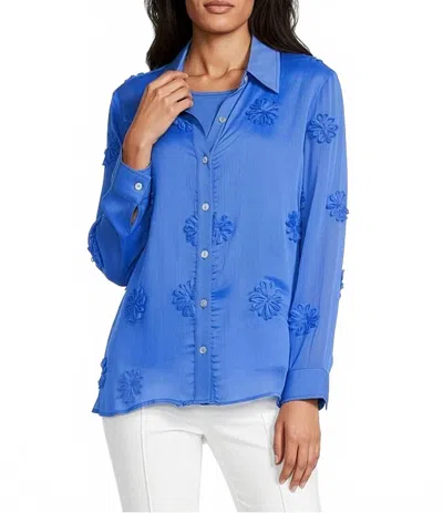 Multiples Button Front Top With Floral Trim And Knit Tank In French Blue