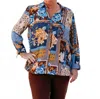 Multiples Button Turn Up 3/4 Sleeve Zip Woven Shirt In Chocolate In Multi