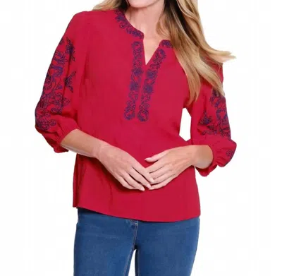 Multiples Cherry Blossom Embroidered Blouse In Red