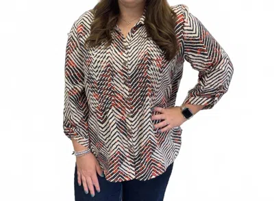 Multiples Cinched Tab Cuff Multi-tuck Button Front Woven Shirt In Blue In Brown