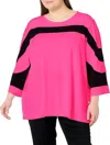 Multiples Women's 3/4 Sleeve Scoop Neck Color Block Top In Bright Fuchsia In Multi
