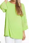 Multiples Color Block Knit And Mesh Top In Leaf In Green