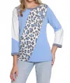 Multiples Color Block Print Top In Multi In Blue