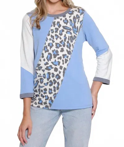 Multiples Color Block Print Top In Multi In Blue