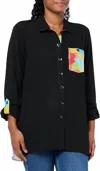 Multiples Colorful Accents Roll Tab Top In Black