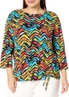 Multiples Colorful Side Drawstring Tunic Top In Chevron Multi