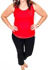 Multiples Double Scoop Neck Solid Knit Tank Top In Scarlet In Red