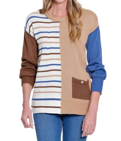 Multiples Crewneck Striped Knit Sweater Top In Multi In Brown