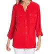Multiples Crinkle Banded Collar Blouse In Poppy In Red