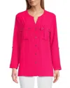 Multiples Crinkle Tab Sleeve Blouse In Bright Pink In Pink