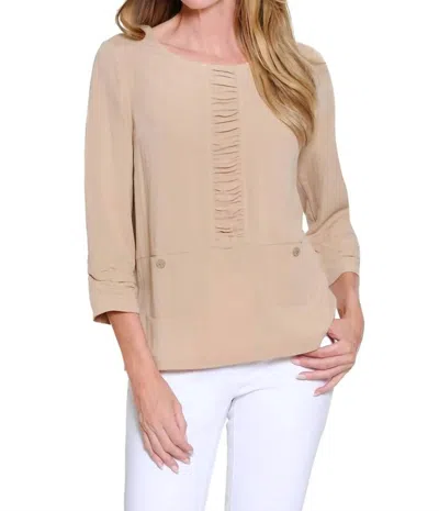 Multiples Crinkle Woven Top In Khaki In Green