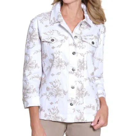 Multiples Cuffed 3/4 Sleeve Button Front Shaped Hem In White