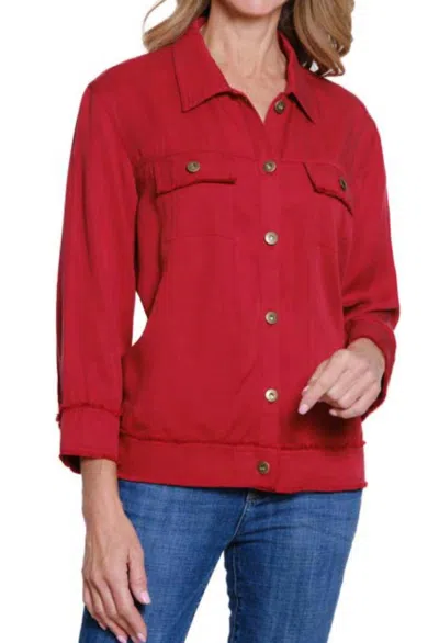 Multiples Cuffed 3/4 Sleeve Drop Shoulder Jacket In Chili Pepper In Red