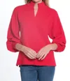 Multiples Cuffed 3/4 Sleeve Drop Shoulder Sweater In Vivid Red In Red