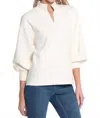 Multiples Cuffed 3/4 Sleeve Drop Shoulder Sweater In Winter White In White