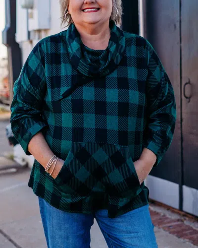 Multiples Cuffed Dolman Brushed Knit Top In Evergreen In Green