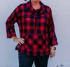 Multiples Cuffed Dolman Brushed Knit Top In Red In Red