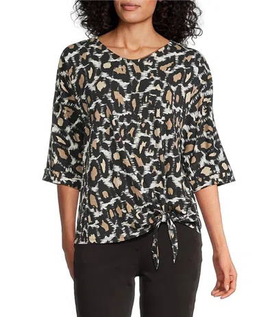 Multiples Cuffed Elbow Sleeve Tie Waist Top In Skin Multi In Black