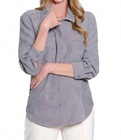Multiples Cuffed Long Sleeve Classic Button Shirt In Granite In Blue