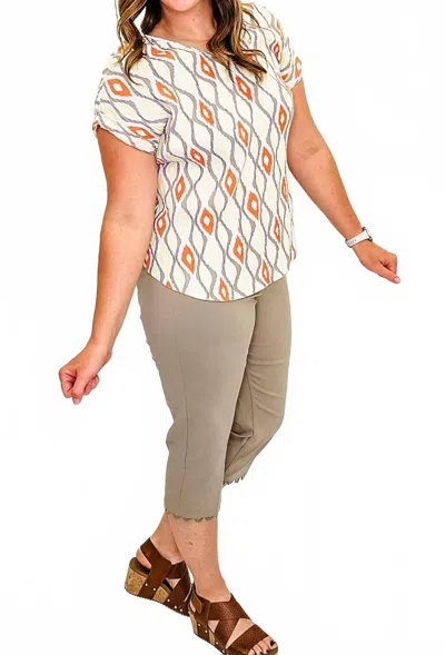 Multiples Cuffed Short Sleeve Top In Yellow, Orange & Stone In Gray