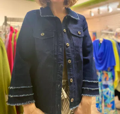 Multiples Denim Long Sleeve Jacket In Mid Indigo In Blue