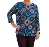 Multiples Dolman 3/4 Sleeve Wide Neck Hatchi Knit Top In Multi In Multi