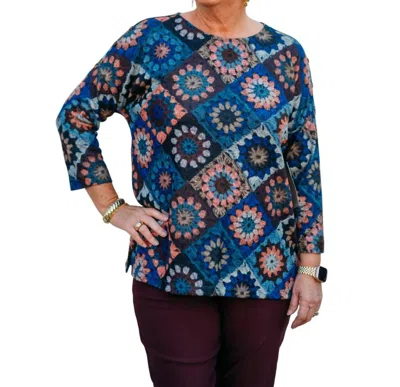 Multiples Dolman 3/4 Sleeve Wide Neck Hatchi Knit Top In Multi