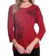 Multiples Dolman 3/4 Sleeve Wide Neck With Sequin Print Top In Vivid Red In Multi