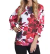 Multiples Dolman Sleeve Floral Top In White/red/fuschia In Multi