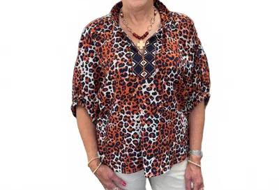 Multiples Dolman Stand Collar Front Embroidered Band Woven Top In Orange