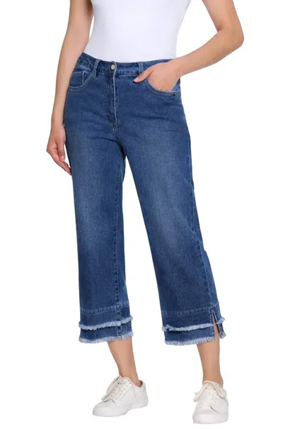 Multiples Double Fringe Hem Cropped Pants In Midnight In Blue