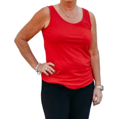 MULTIPLES DOUBLE SCOOP NECK SOLID KNIT TANK IN VIVID RED