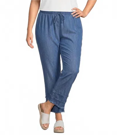 Multiples Drawstring Elastic Waist Crop Pants In Medium Indigo In Blue