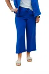 Multiples Drawstring Elastic Waist Front Pocket Solid Crop Pants In Blue In Blue