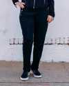 Multiples Drawstring Elastic Waist Pull Over Zip Pocket Jogger Style Ankle Pant In Black In Black