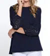 Multiples Drawstring Eyelet Sleeve Top In Navy