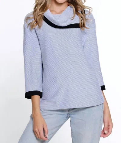 Multiples Drop Shoulder Cowl Collar Top In White In Blue