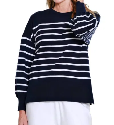 Multiples Drop Shoulder Crewneck Sweater Top In Midnight In Multi