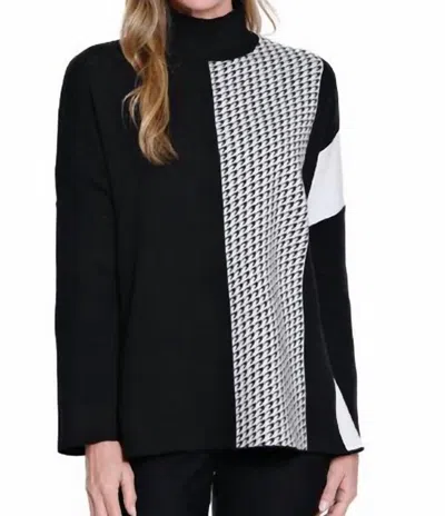 Multiples Drop Shoulder Mock Neck Knit Top In Black/white