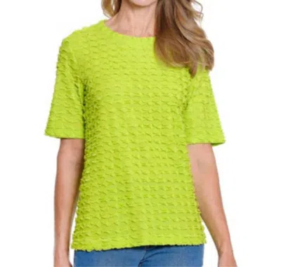Multiples Elbow Sleeve Ruffle Top In Neon Lime In Green