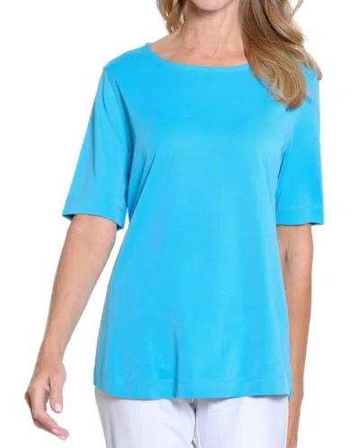 Multiples Elbow Sleeve Scoop Neck Top In Blue