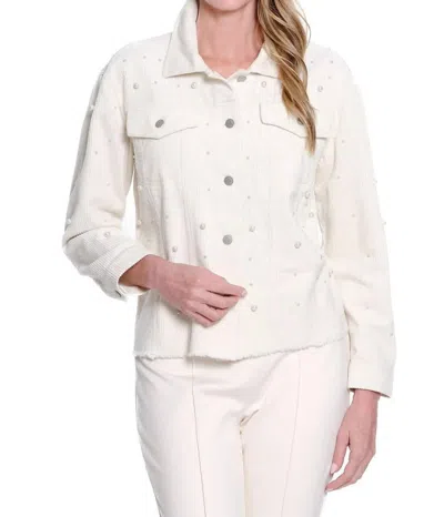Multiples Embellished Corduroy Jean Jacket In Cream In Multi