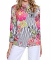 Multiples Chevron Embellished Top In Multi In Gray