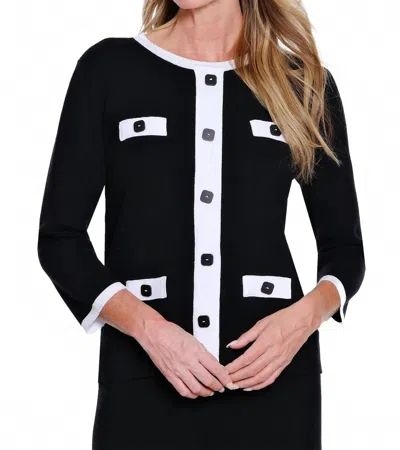 Multiples Faux Button Front Jacket Sweater In Black