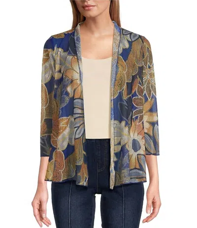 Multiples Floral Mesh Draped Front Jacket In Royal Blue In Gold
