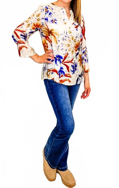 Multiples Floral V-neck Top In Multi