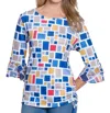 Multiples Flounce Sleeve Bateau Drawstring Side Top In Blue In Multi