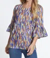 Multiples Flounce Sleeve Broken Line Top In Multi In Multi
